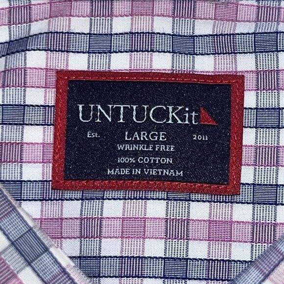 UNTUCKit Dolcetto Button Up Shirt Mens Large Wrinkle Free‎ Pink Blue White Check - Picture 4 of 8
